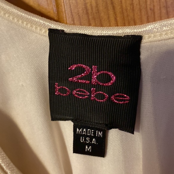 EUC/ BEBE beautiful fully lined off white with gold stitching dress. - Picture 4 of 12